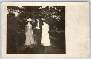 c1910s Outdoor Fancy Group RPPC Classy Women w/ Edwardian Flower Hats Photo A214