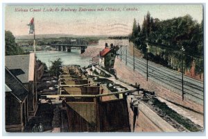 1906 Rideau Canal Locks and Railway Entrance into Ottawa Canada Postcard
