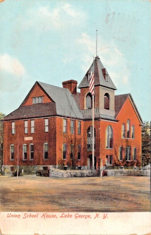 LAKE GEORGE NEW YORK~UNION SCHOOL HOUSE~LEIGHTON PUBL POSTCARD