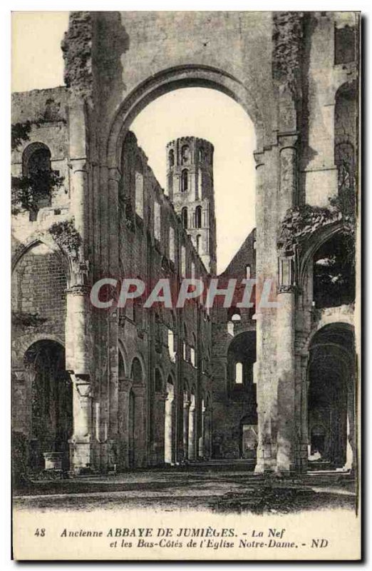 Old Postcard Abbey of Jumieges Nef and bottom sides of the church Notre Dame