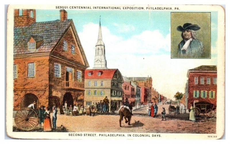 1926 Sesquicentennial Expo, Colonial Second Street, Philadelphia, PA Postcard