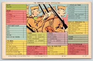 WWII Military Comic~Busy Soldier Correspondence~Difficulty~1940s Linen Postcard