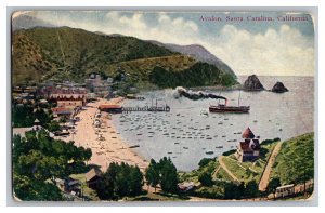 Postcard CA Avalon Santa Catalina California Ship Boats Beach Scene