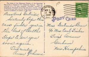 Vtg 1940s American Red Cross Headquarters Delaware Avenue Wilmington DE Postcard