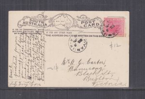 WESTERN AUSTRALIA, 1908 ppc. Adelaide, 1d. BOYANUP cds. to Victoria.