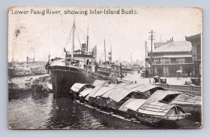 LOWER PASIG RIVER INTER-ISLAND BOATS PHILIPPINES POSTCARD EXCHANGE 1918