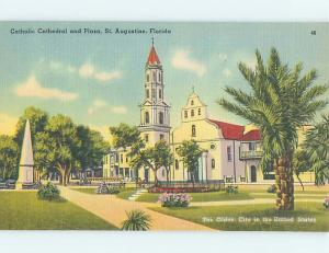 Unused Linen CHURCH SCENE St. Augustine Florida FL L4564