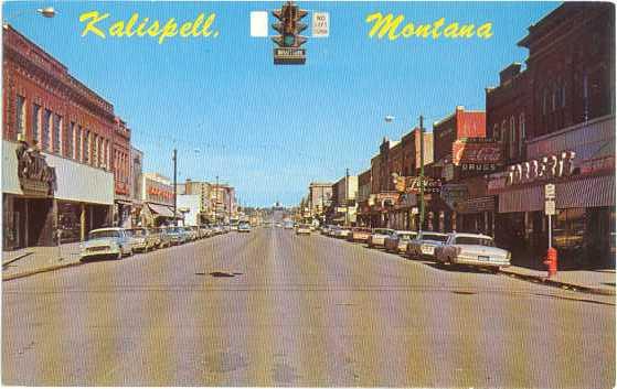 Main Street Looking North, Kalispell, Montana, MT, Chrome