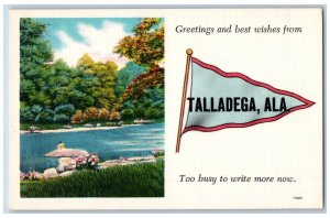 c1940's Greetings And Best Wishes From Talladega Alabama Pennant Flag Postcard