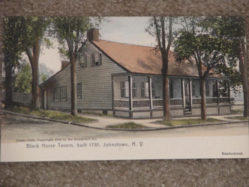 Black Horse Tavern, built 1781, Johnstown, N.Y., unused vintage card handcolored