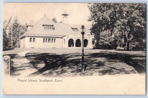 Southport Connecticut CT Postcard Pequat Library Building Exterior Trees c1905