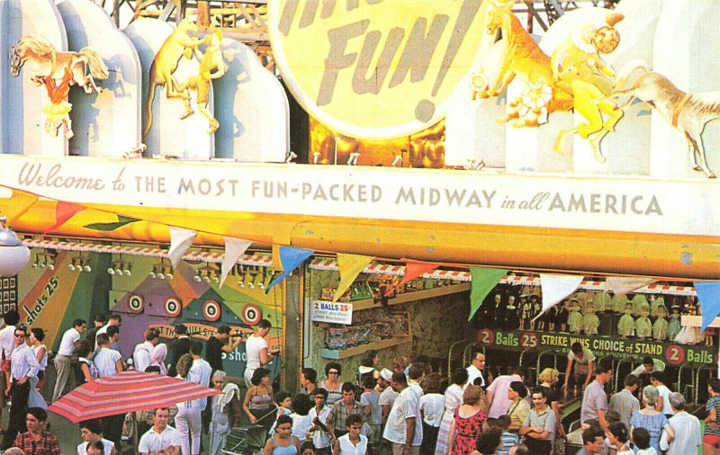 Rockaway NY Happy Throngs On The Midway Muti-Views Postcard 