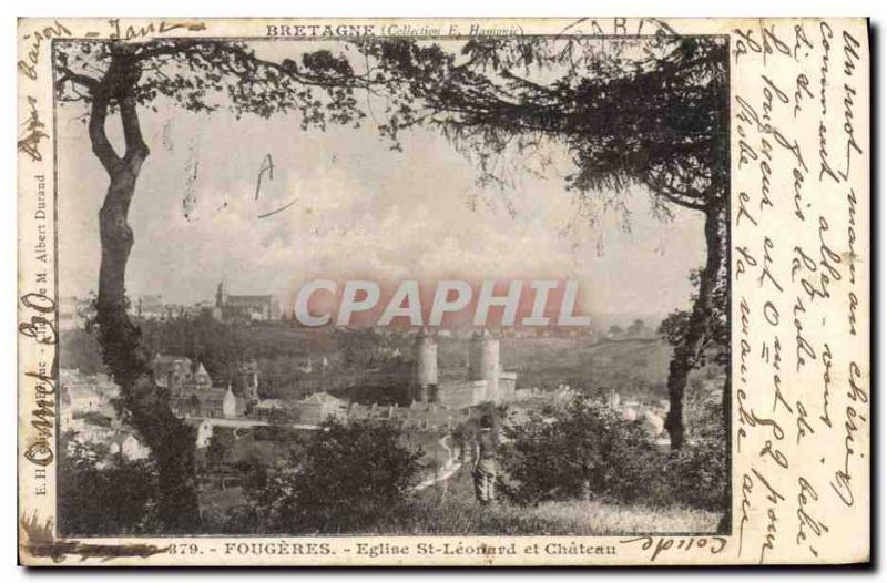 Old Postcard insurance Fougeres Eglis St Leonard and the castle Societe Switz...