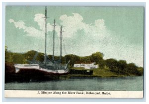 c1910 Ship Scene, Glimpse Along The River Bank Richmond Maine ME Postcard 