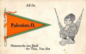 Palestine Ohio 1913 Postcard Pennant Dutch Boy in Hammock