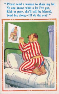 Man Praying Prayer For Beautiful Sexy Woman Old Comic Postcard