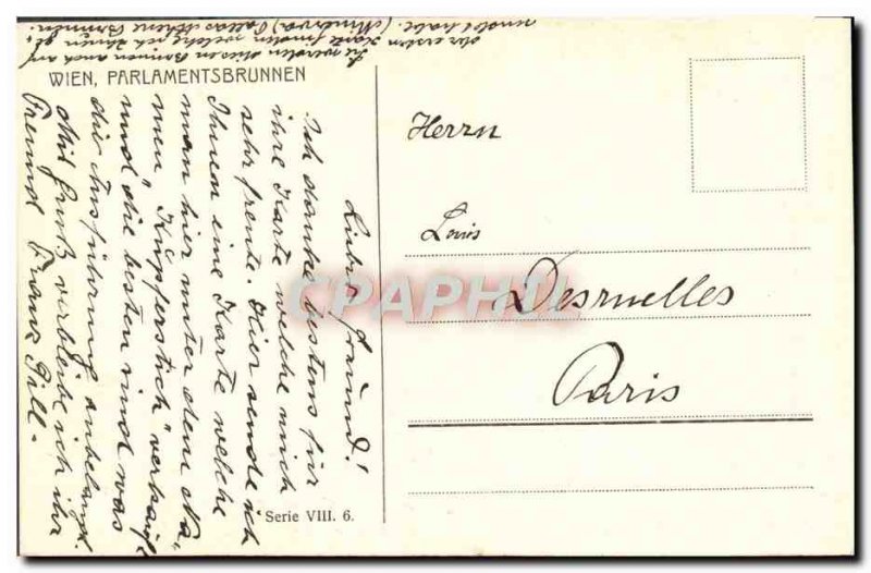 Old Postcard Wien Parlamentsbrunnen