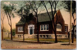 VINTAGE POSTCARD THE PUBLIC LIBRARY AT MONTUCELLO INDIANA c. 1910
