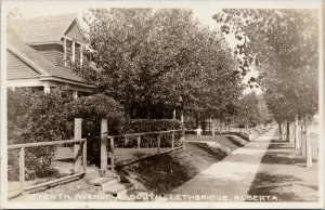 Lethbridge Alberta Seventh Avenue Residential Street AB Real Photo Postcard H4