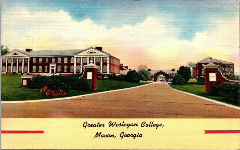 Vtg Macon Georgia GA Wesleyan Womens College 1940s Linen Postcard