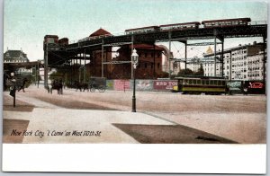 New York City NY L Curve on West 110th Street Broadway & Horse Carriage Postcard