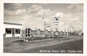 LPS04 Perham Minnesota Dreamland Tourist Camp Mobilgas Gas Pumps Postcard RPPC