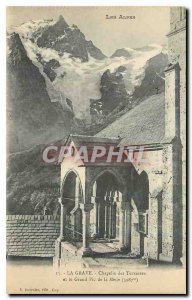 Old Postcard The Alps La Grave Chapel of the terraces and the great peak of M...