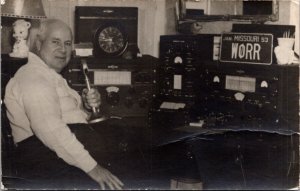 Real Photo Postcard Missouri Man with Ham Radio Equipment 1953 W0RR