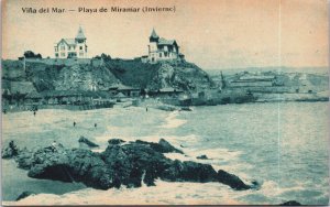Chile Vina del Mar Playa de Miramar Invierno Viña del Mar Vintage Postcard C076