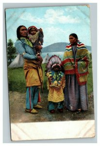 Vintage 1900's Postcard - Native American Family Young Child in Head Dress NICE