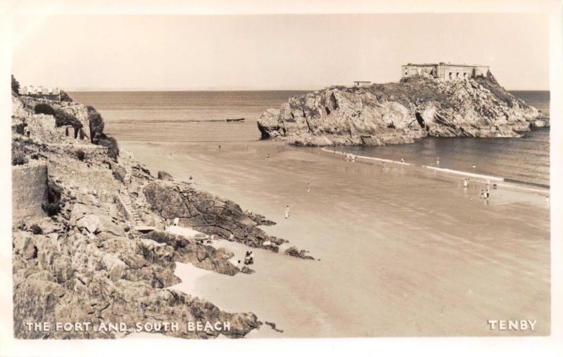 TENBY WALES UK~THE FORT AND SOUTH BEACH~PHOTO POSTCARD