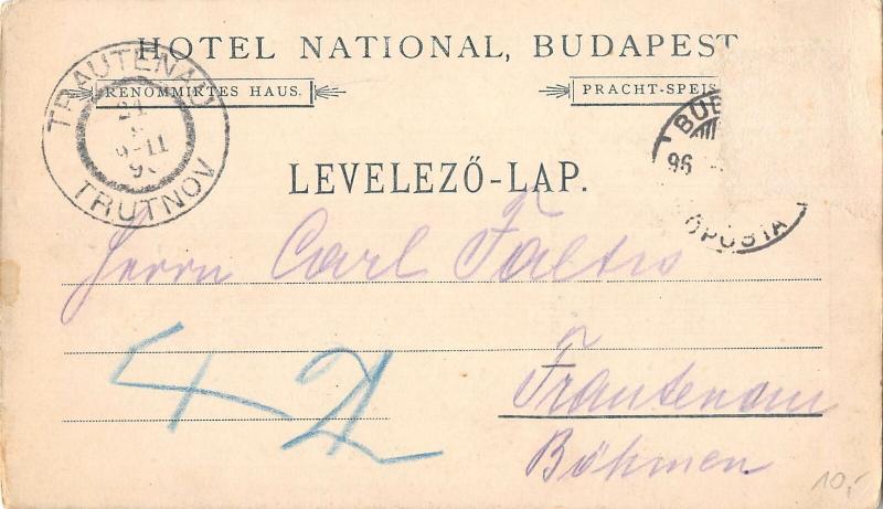 US2757 Hotel National Budapest Hungary Levelezo Lap stationery 1896