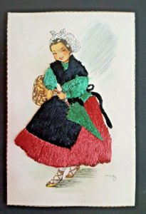 Mint Madrid Spain Girl In Spanish Costume Embroidered Postcard