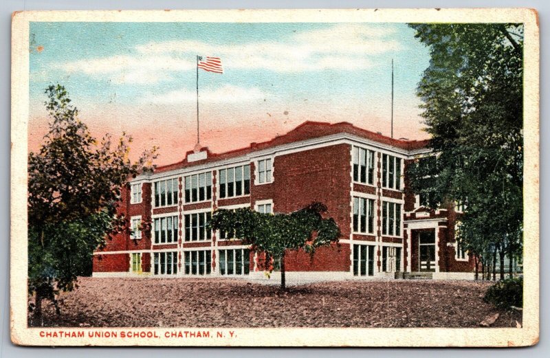 Vintage Postcard 1918 Chatham Union School Building Field New York NY