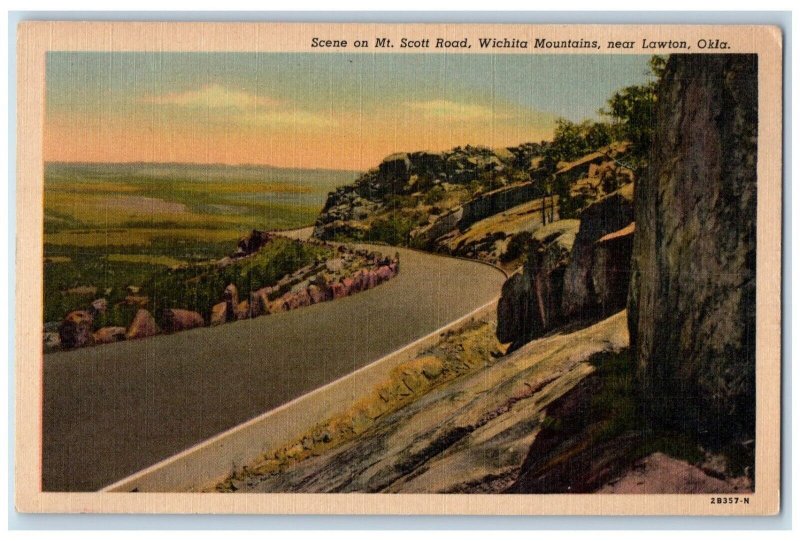 c1940 Scene Mt. Scott Road Wichita Mountains Road Cliff Lawton Oklahoma Postcard 