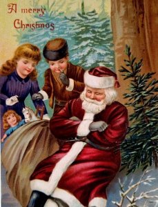Santa Claus Sleeping Christmas Postcard Children Toys Unused Germany Embossed