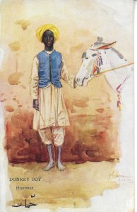 Donkey Boy Old vintage English, People of Egypt Series, artist drawn Postcard