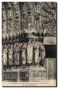 Old Postcard Reims in his second year of bombing the cathedral burned down by...