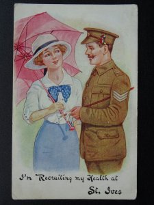 Cornwall St. Ives WW1 Romance Greeting I'M RECRUITING MY HEALTH c1918 Postcard