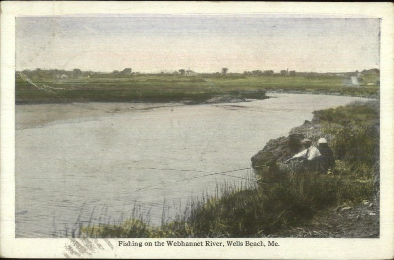 Wells Beach ME Fishing Webhannet River c1910 Postcard