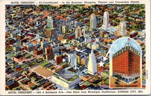 Postcard MO Kansas City - air view with Hotel President