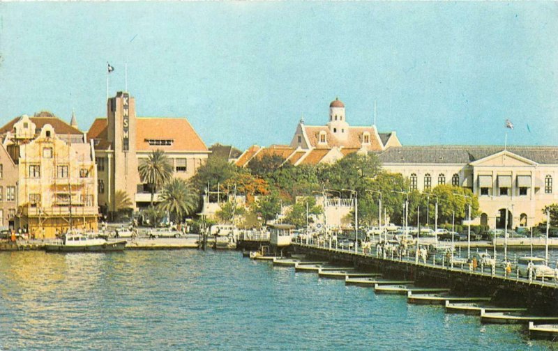 Curacao,  PONTOON BRIDGE~PUNDA SHOPPING DISTRICT~KNSH   Vintage Chrome Postcard