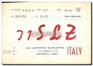 Postcard Old Telegraphie J1SLZ Anotnio Barletta Via Umberto Monopoli Bari Italy