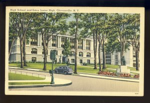 Gloversville, New York/NY Postcard, High School & Estee Junior High, Old Car