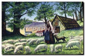 Old Postcard Lourdes Bernadette was Bartres shepherdess Sheep
