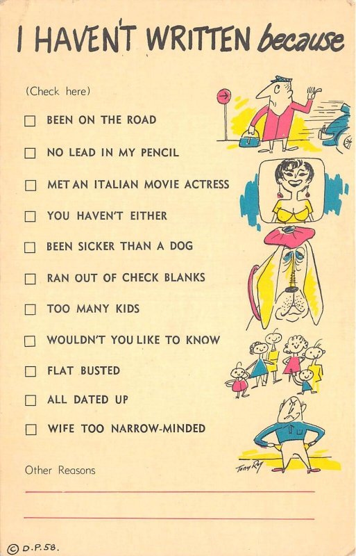 US81 UK England humour haven't written because list novelty comic