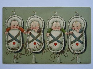 Embossed Greeting FOUR BABIES DRINKING MILK c1909 Postcard by United Art Co.