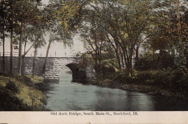 Postcard Old Arch Bridge South Main St Rockford IL