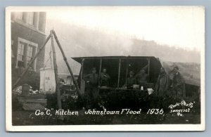 JOHNSTOWN PA 1936 FLOOD US ARMY KITCHEN REAL PHOTO POSTCARD RPPC