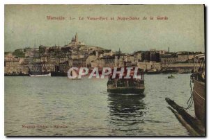 Old Postcard Marseille Vieux Port and Notre Dame de la Garde